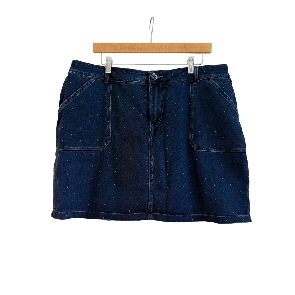 Lee Womens Regular Fit Mid Rise Denim Skort Dark Wash Polka Dot Size 16M